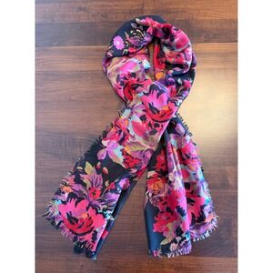 Floral Scarf Pink Red Black Fringe Boho Maximalism Dark Romantic Cottagecore